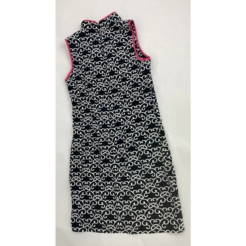 Vince Camuto Black Print Dress with Hot Pink Fuchsia Piping - Size 4 - Picture 5 of 11